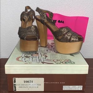Jeffrey Campbell bronze glitter platform shoes
